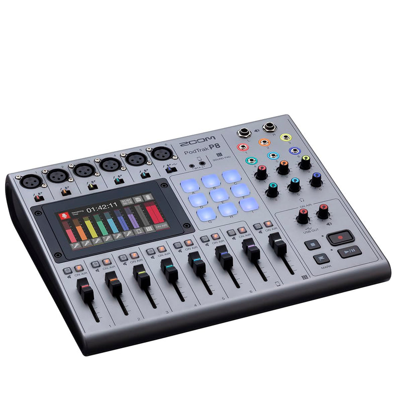 Zoom PodTrak P8 Podcast Recorder, 6 Microphone Inputs, 6 Headphone Outputs, Phone Input, Sound Pads, Onboard Editing, Record to SD card, USB Audio Interface, Battery Powered