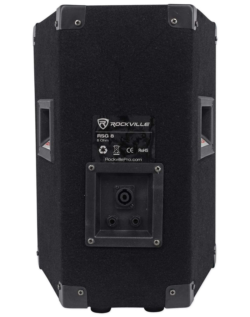 Rockville RSG8 300W 2-Way 8-Ohm Passive DJ/Pro PA Speaker, Pole Mountable, 8" Woofer + Dual 3" Tweeters, SpeakON & 1/4" Inputs, for Events and Performances