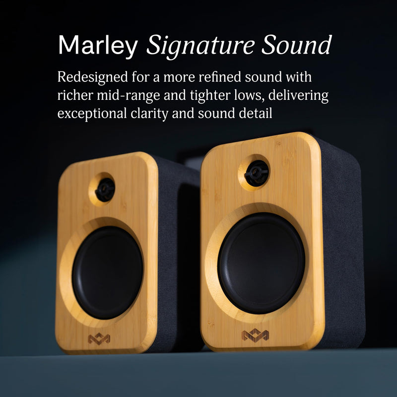House of Marley Get Together Duo 2 Bluetooth Bookshelf Speakers, Hybrid Wired + Wireless Design, 25Hr Playtime, Upgraded Marley Signature Sound, RCA & AUX Inputs, Bamboo & Rewind Fabric