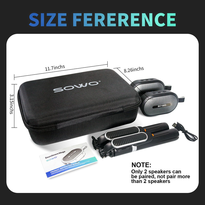 SOWO Wireless Dual Bluetooth Speakers Set, Adjustable Stands 2Pcs, High-Fidelity Stereo Sound, Smart Pairing Sync, Surround Sound with Portable Lightweight Case for Home, Travel, Party, Birthday