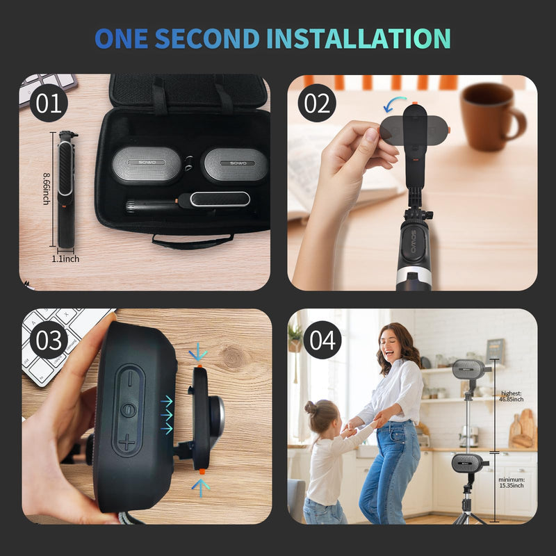 SOWO Wireless Dual Bluetooth Speakers Set, Adjustable Stands 2Pcs, High-Fidelity Stereo Sound, Smart Pairing Sync, Surround Sound with Portable Lightweight Case for Home, Travel, Party, Birthday