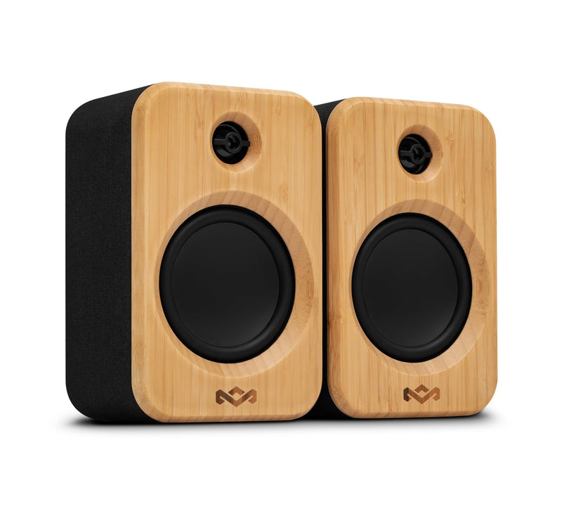 House of Marley Get Together Duo 2 Bluetooth Bookshelf Speakers, Hybrid Wired + Wireless Design, 25Hr Playtime, Upgraded Marley Signature Sound, RCA & AUX Inputs, Bamboo & Rewind Fabric