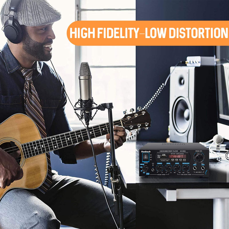 Sunbuck Small Amplifier, 400Wx2 Stereo Receiver for Home Audio, Optical/Coaxial Jacks for TV/CD/DVD/LP/PC, Support 192kHz Audio, Bluetooth Amplifier with RCA/USB/FM/AUX, Receiver for Speaker, AS-35BU