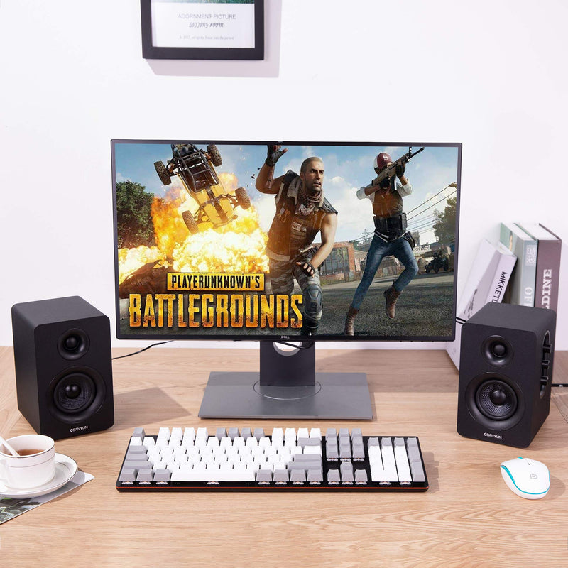 Sanyun SW208 3" Active Bluetooth 5.0 Bookshelf Speakers – 60W Carbon Fiber Speaker Unit - Built-in 24bit DAC - Dynamic 3D Surround Sound – 2.0 Computer PC Monitor Gaming Speakers (Pair, Black)