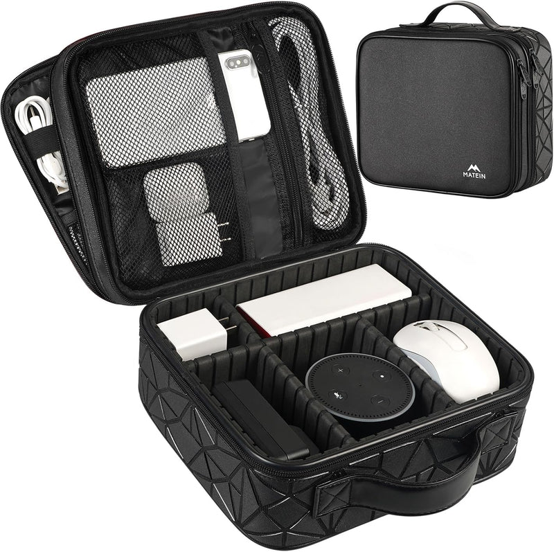 MATEIN Cord Organizer Case with Adjustable Divider, DJ Cable File Bag for DJ Gear, Sound Instrument and Music Equipment Accessories, Shockproof Portable Double Layer Cord Bags, Black