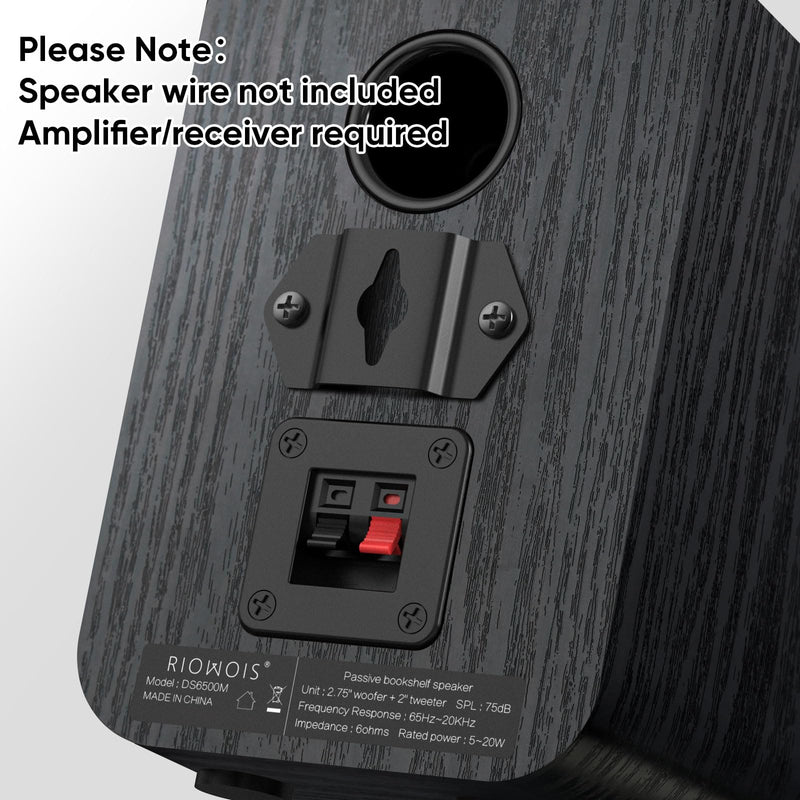 RIOWOIS Passive Bookshelf Speakers for Home Theater Surround Sound, Home Desktop Stereo Speakers with Crisper Sound and Classic Wood Grain for Record Player/Computer/TV, Wall Mountable, One Pair.