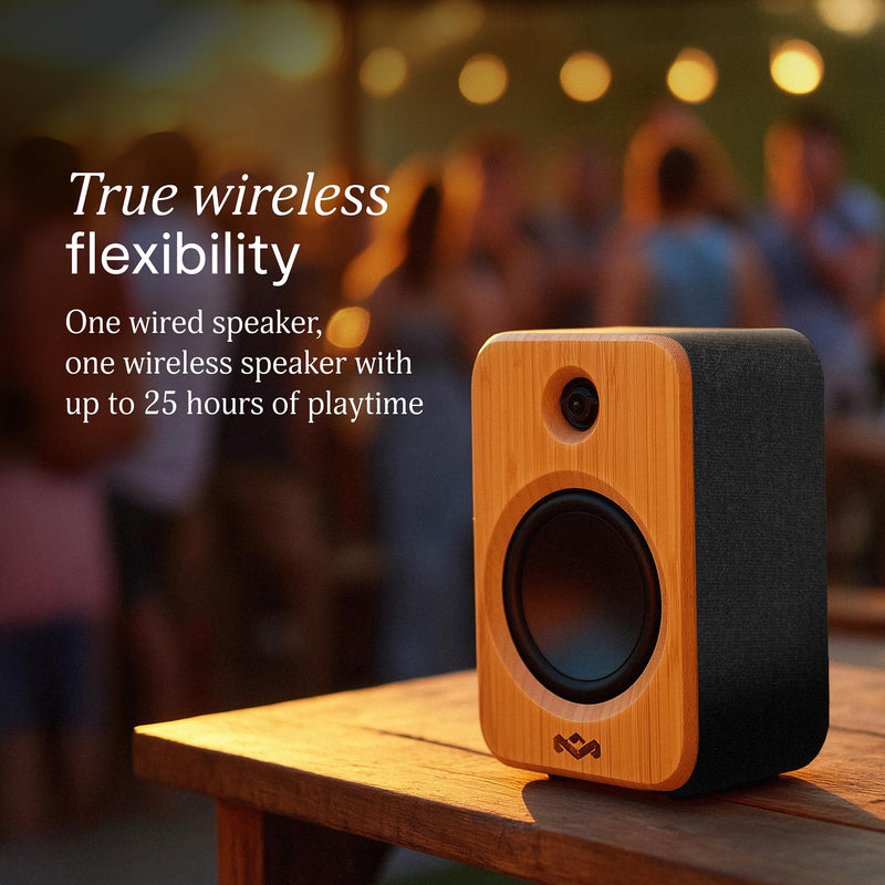 House of Marley Get Together Duo 2 Bluetooth Bookshelf Speakers, Hybrid Wired + Wireless Design, 25Hr Playtime, Upgraded Marley Signature Sound, RCA & AUX Inputs, Bamboo & Rewind Fabric