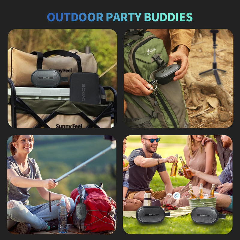 SOWO Wireless Dual Bluetooth Speakers Set, Adjustable Stands 2Pcs, High-Fidelity Stereo Sound, Smart Pairing Sync, Surround Sound with Portable Lightweight Case for Home, Travel, Party, Birthday