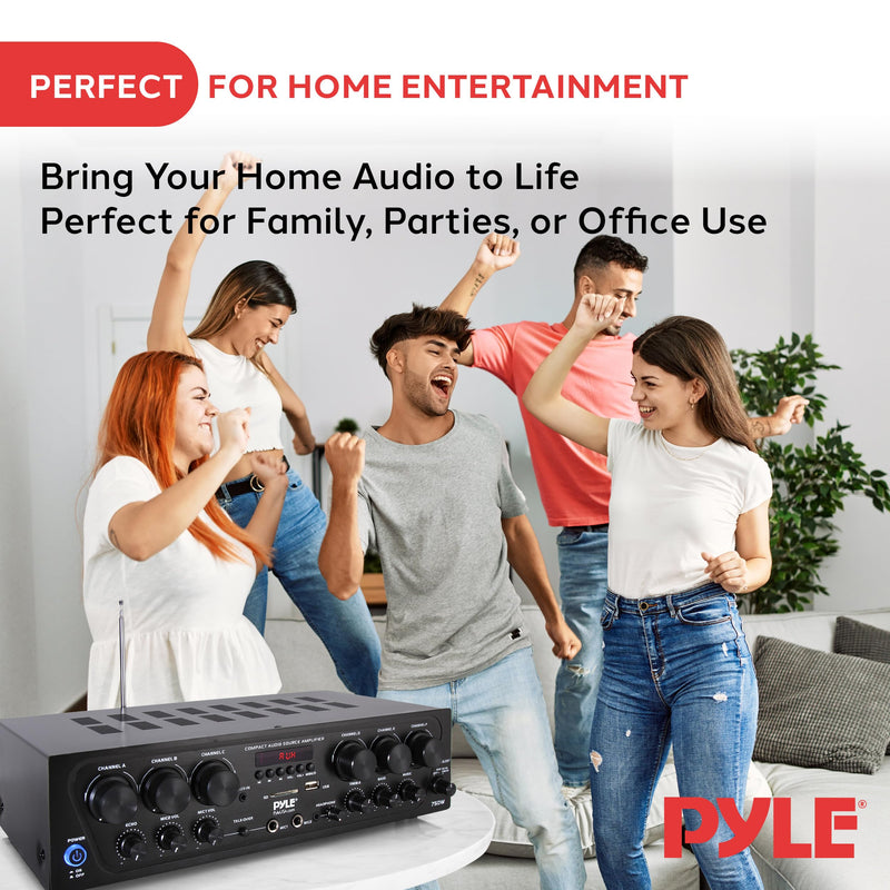 Pyle Wireless Bluetooth Home Audio Amplifier System-Upgraded 6 Channel 750 Watt Sound Power Stereo Receiver w/USB, Micro SD, Headphone,2 Microphone Input w/Echo, Talkover for PA - PTA62BT.5
